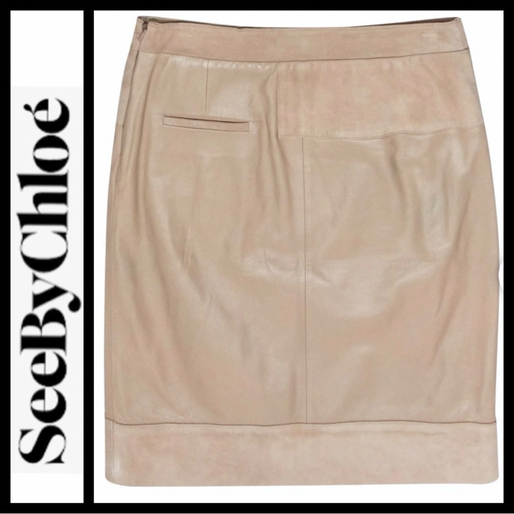 See by Chloé Lamb Leather and Suede Pencil Skirt - Picture 4 of 9